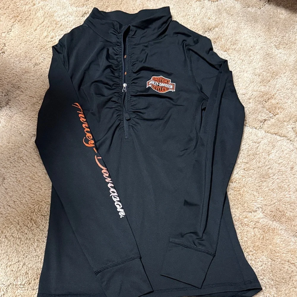 Harley-Davidson Black and Orange Quarter-Zip Shirt - Picture 1 of 5